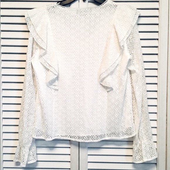 NWOT Simple Flavor White Ruffle Lace Poet Blouse M - Picture 8 of 15